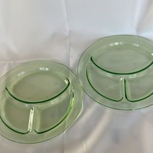 Vintage Depression Green Uranium Divided Plates Set of 2